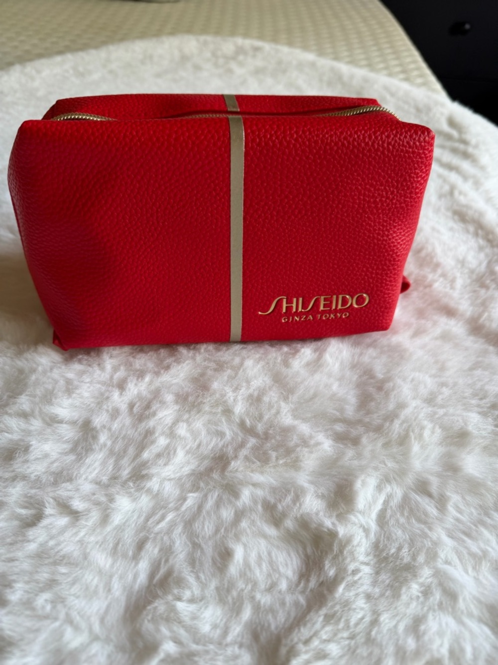 Shiseido Red Cosmetic Pouch with Gold Accents